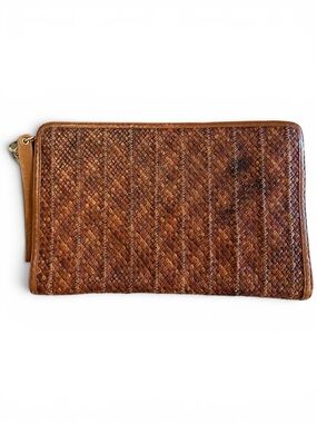 Morris Moskowitz Vintage Brown Woven Straw Zipper Clutch Bag